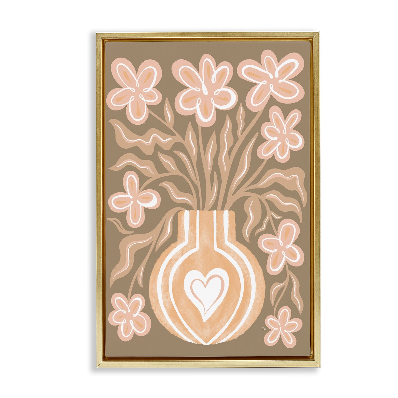 Stupell Industries Pink Retro Flower Vase Framed Floater Canvas Wall Art Design by Martina Pavlova